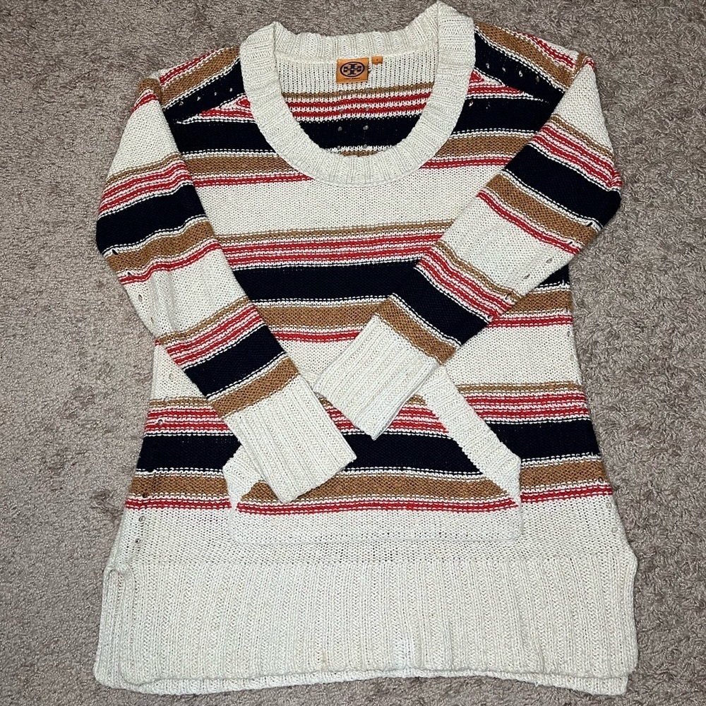 COPY - Tory Burch Striped Short Sleeve Linen Blend Sweater Size Small - Picture 14 of 16